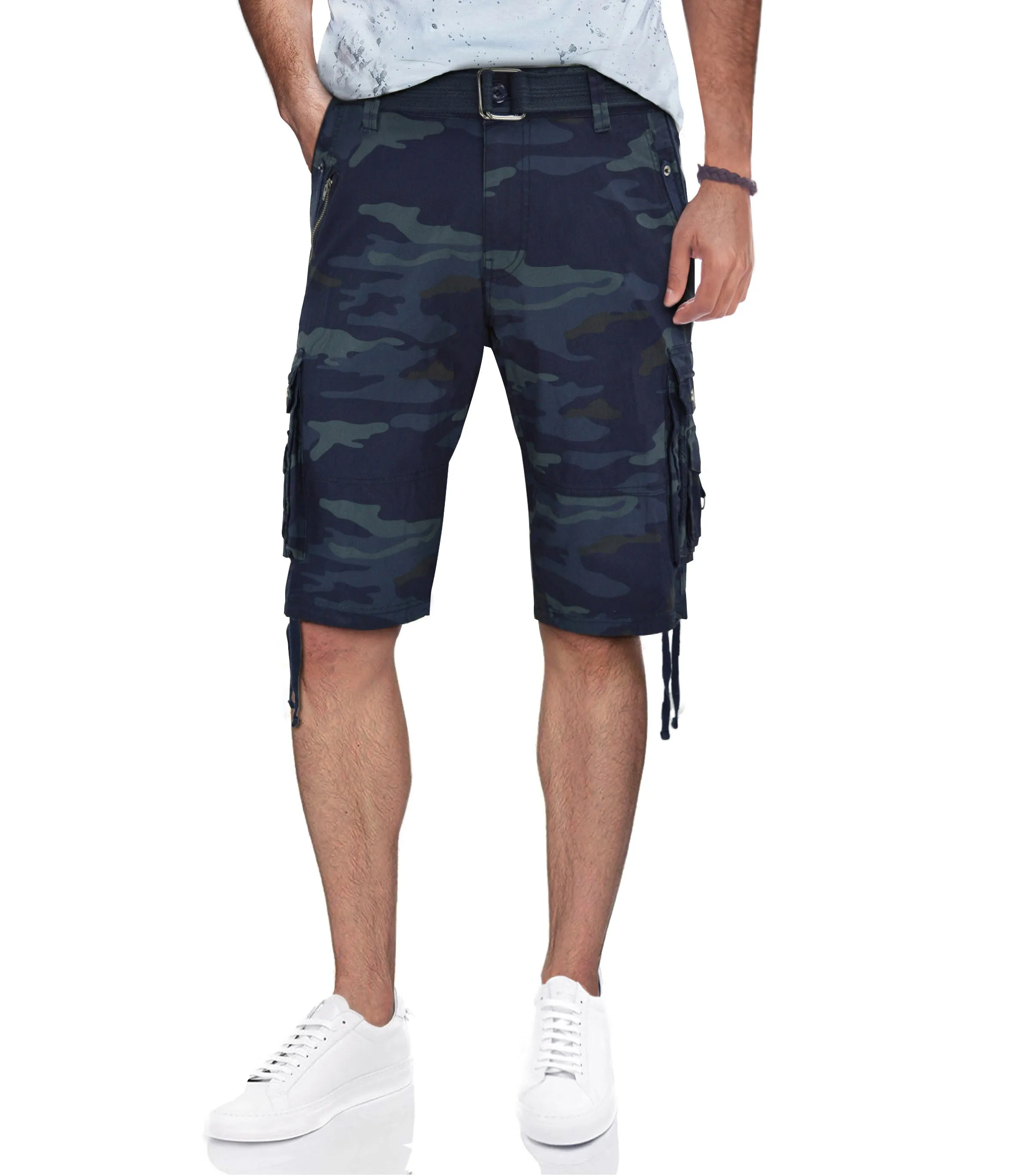 X RAY Men's Belted Cargo Shorts With Zipper Detail