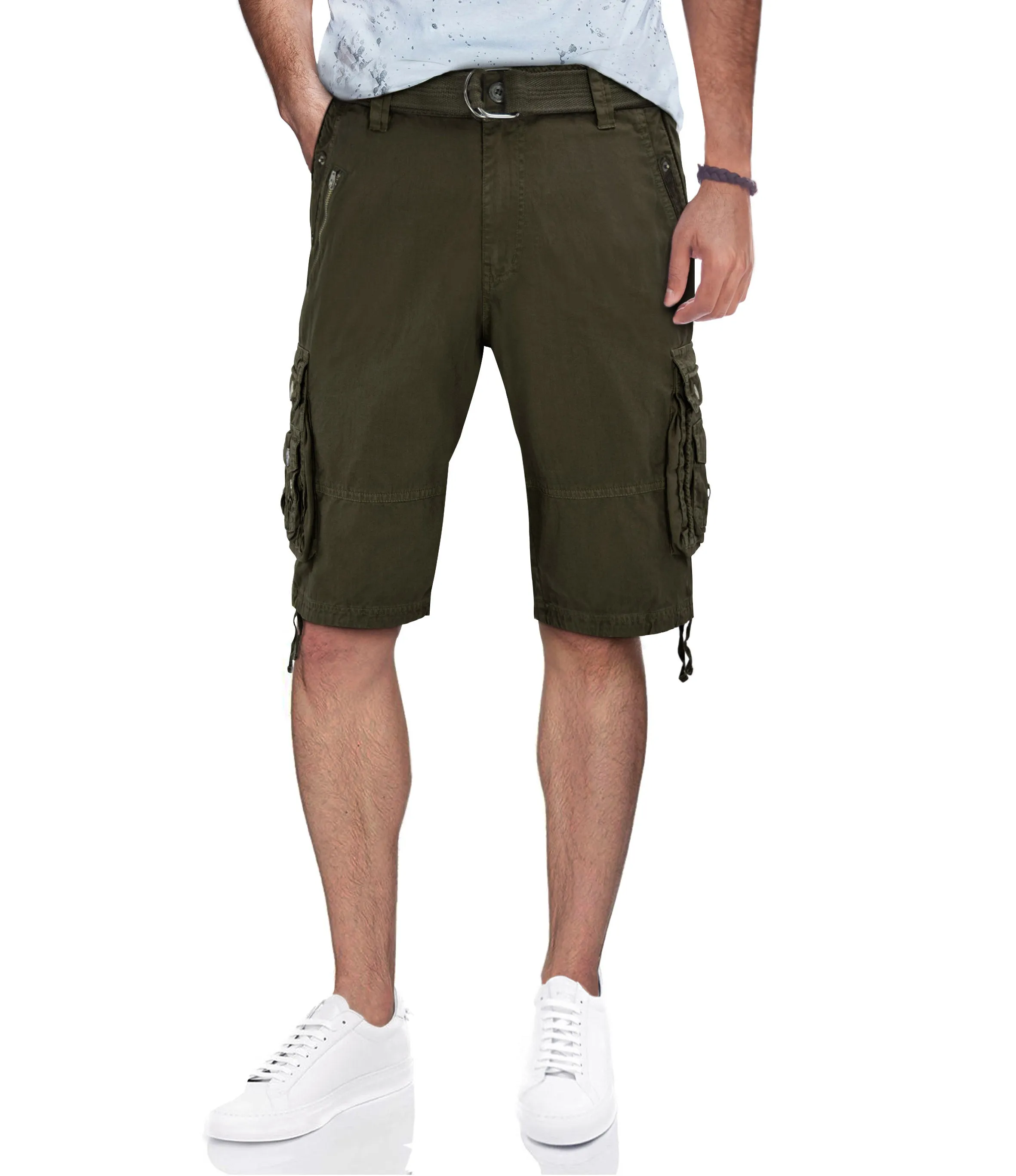 X RAY Men's Belted Cargo Shorts With Zipper Detail