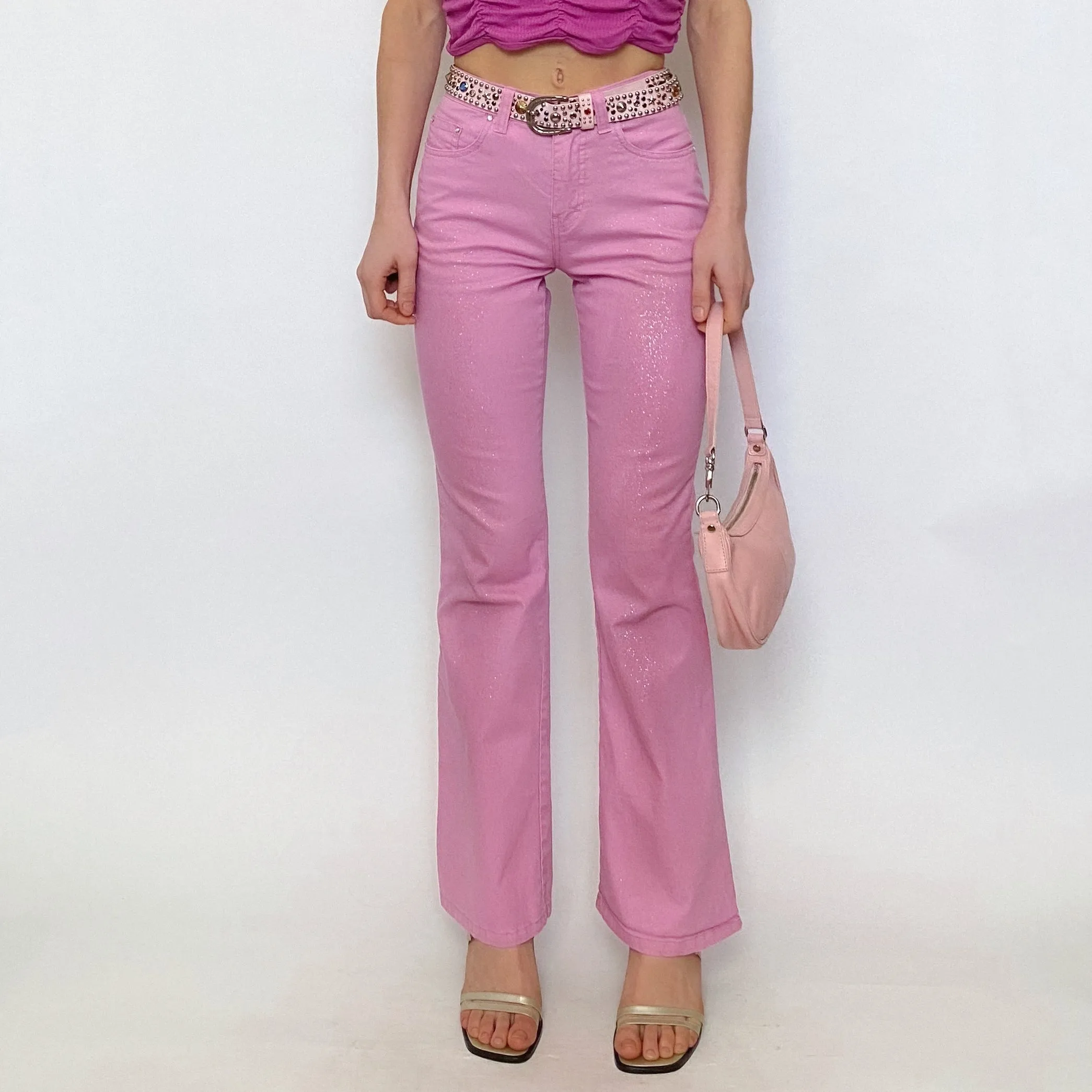 y2k pink glitter jeans - xxs