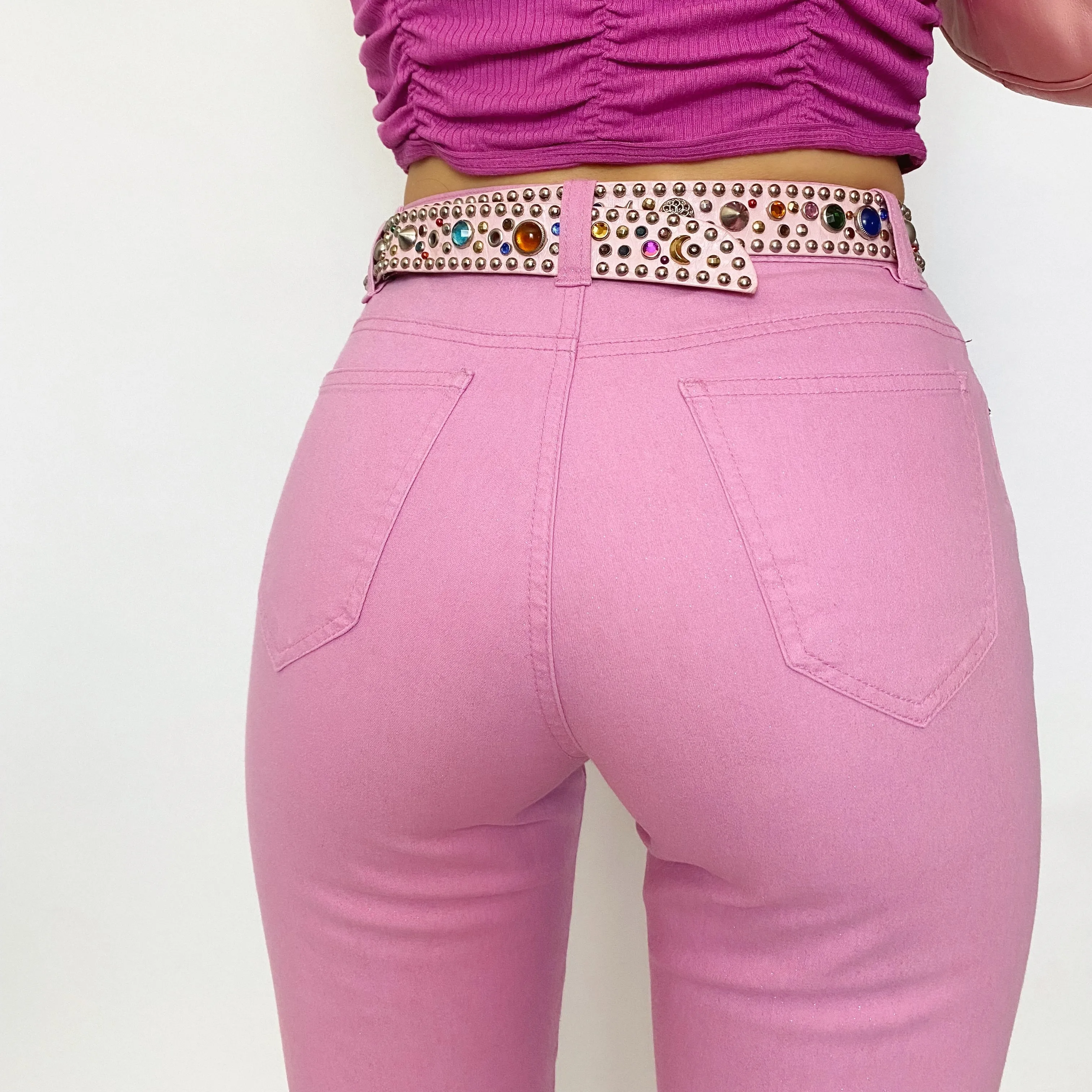 y2k pink glitter jeans - xxs